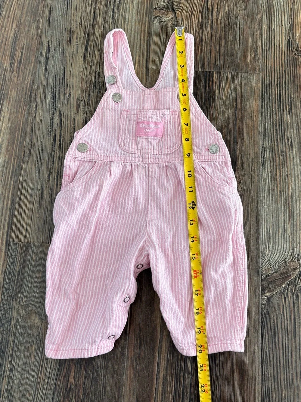 Vintage OshKosh B'gosh Vestbak Pink White Pinstripe Overalls Bibs Baby 3/6 Mos